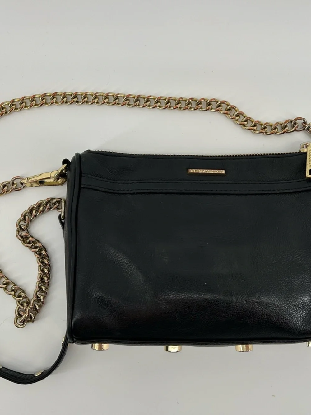 Rebecca Minkoff Black Leather Crossbody with Gold Chain Strap